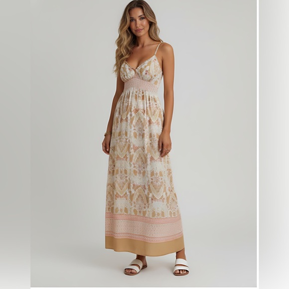 By Design Dresses & Skirts - Boho Floral Print Backless Spaghetti Strap Dress